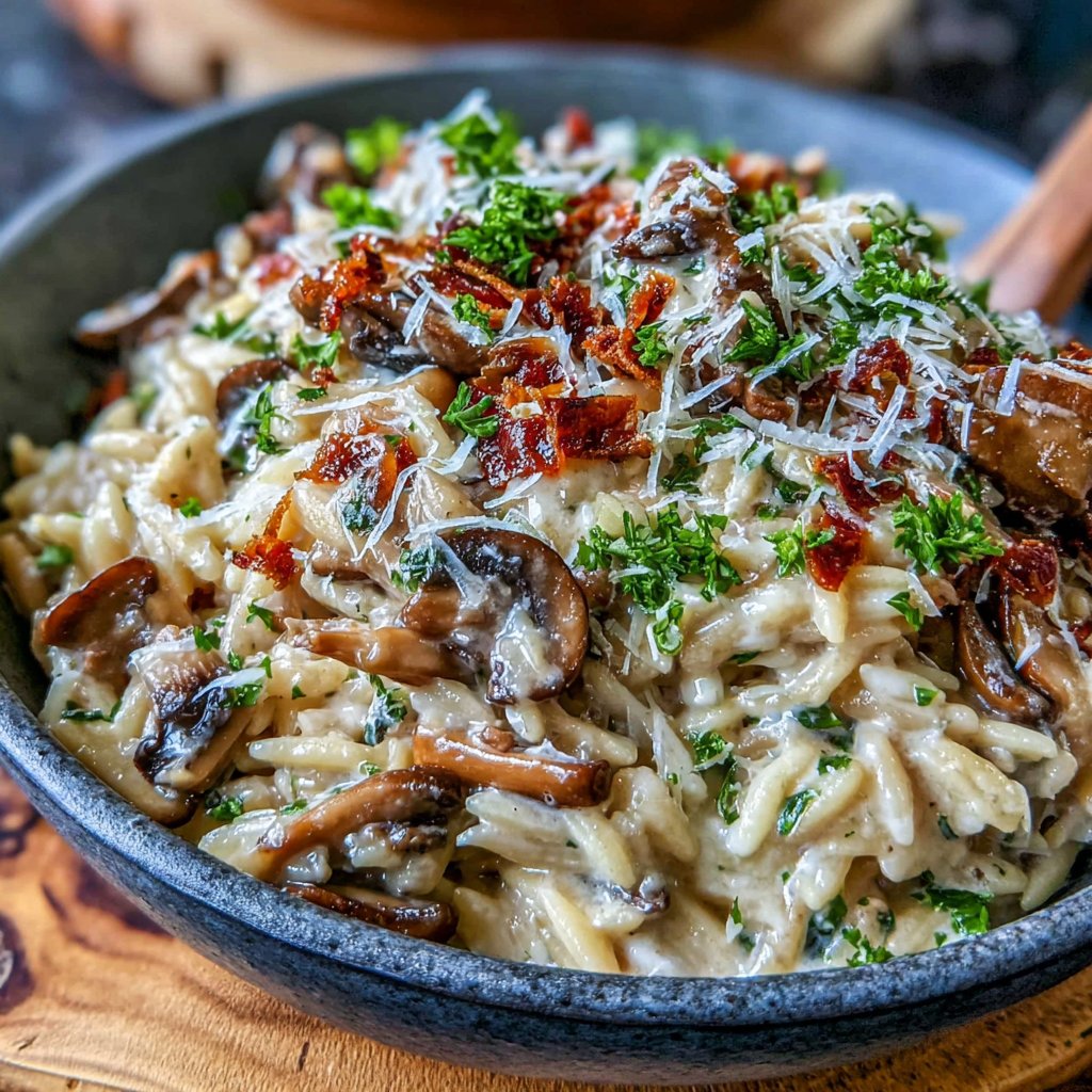 One Pot Creamy Mushroom Orzo