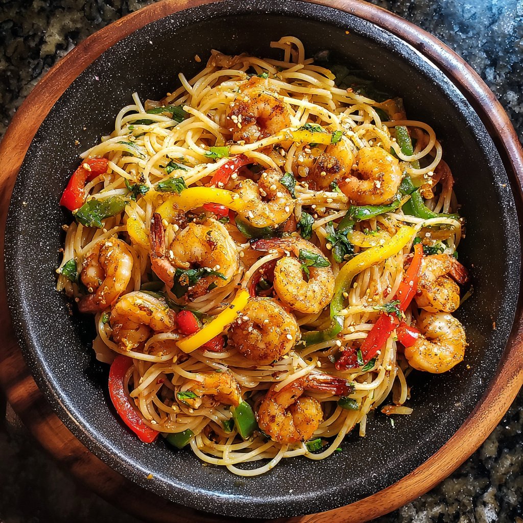 Shrimp Stir Fry with Spaghetti